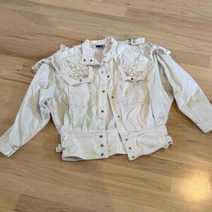 Tina Woo for Mass Vintage White Embellished Denim Jacket-80s-100% Cotton-L